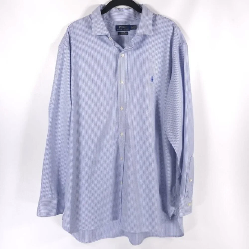 POLO RALPH LAUREN EASY‎ CARE COTTON STRETCH Striped Men’s Shirt LS Size 18 34/35